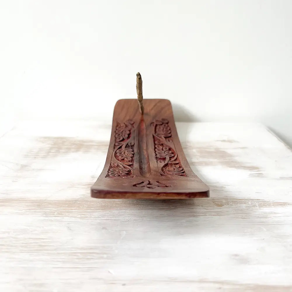 Extra Wide Carved Wood Incense Holder