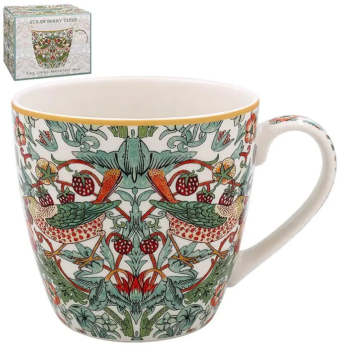 William Morris White Strawberry Thief Breakfast Mug