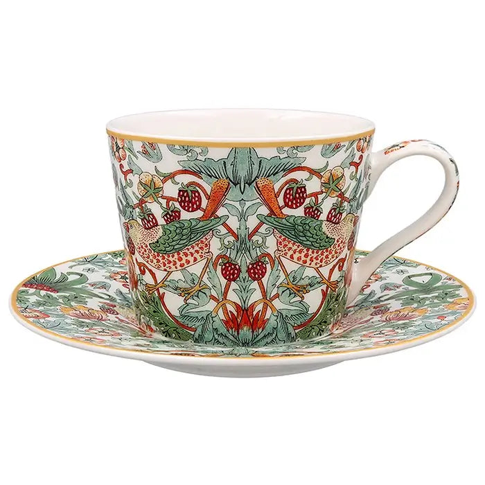 William Morris White Strawberry Thief Cup & Saucer