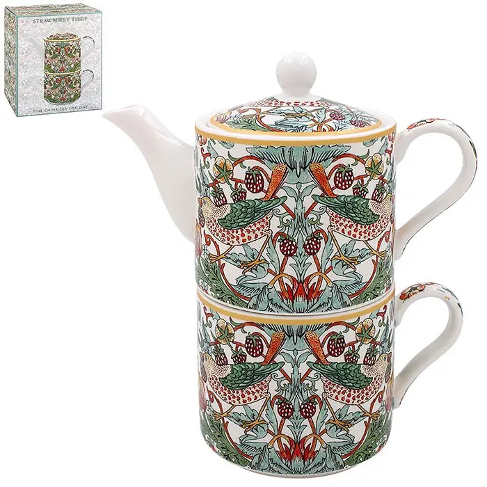 William Morris White Strawberry Thief Tea For One teapot and cup