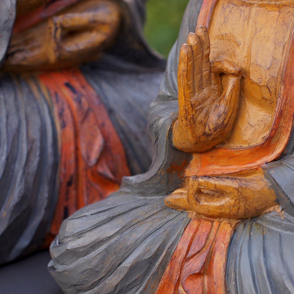Painted Wood Eff. Thai Buddha. Grey/Beige