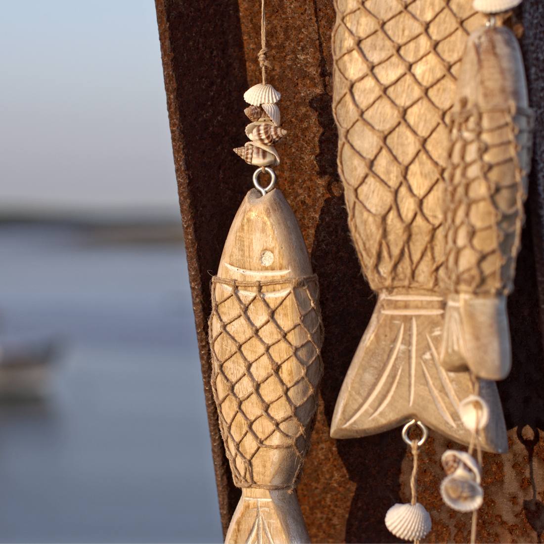 Set of 3 Carved Wooden Fish