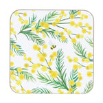 Yellow Mimosa Flower on White Coaster Set of 4 by Gisela Graham