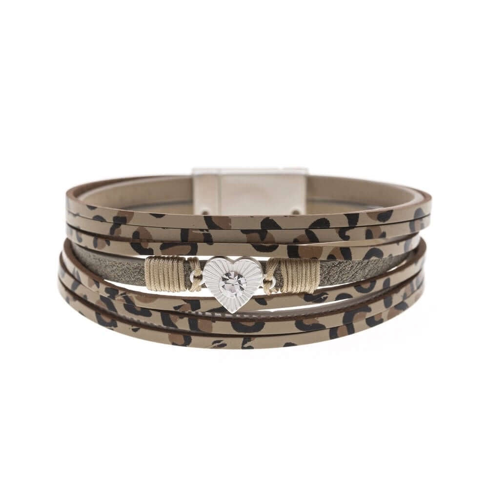 Animal Print Multi Band Bracelet with Heart