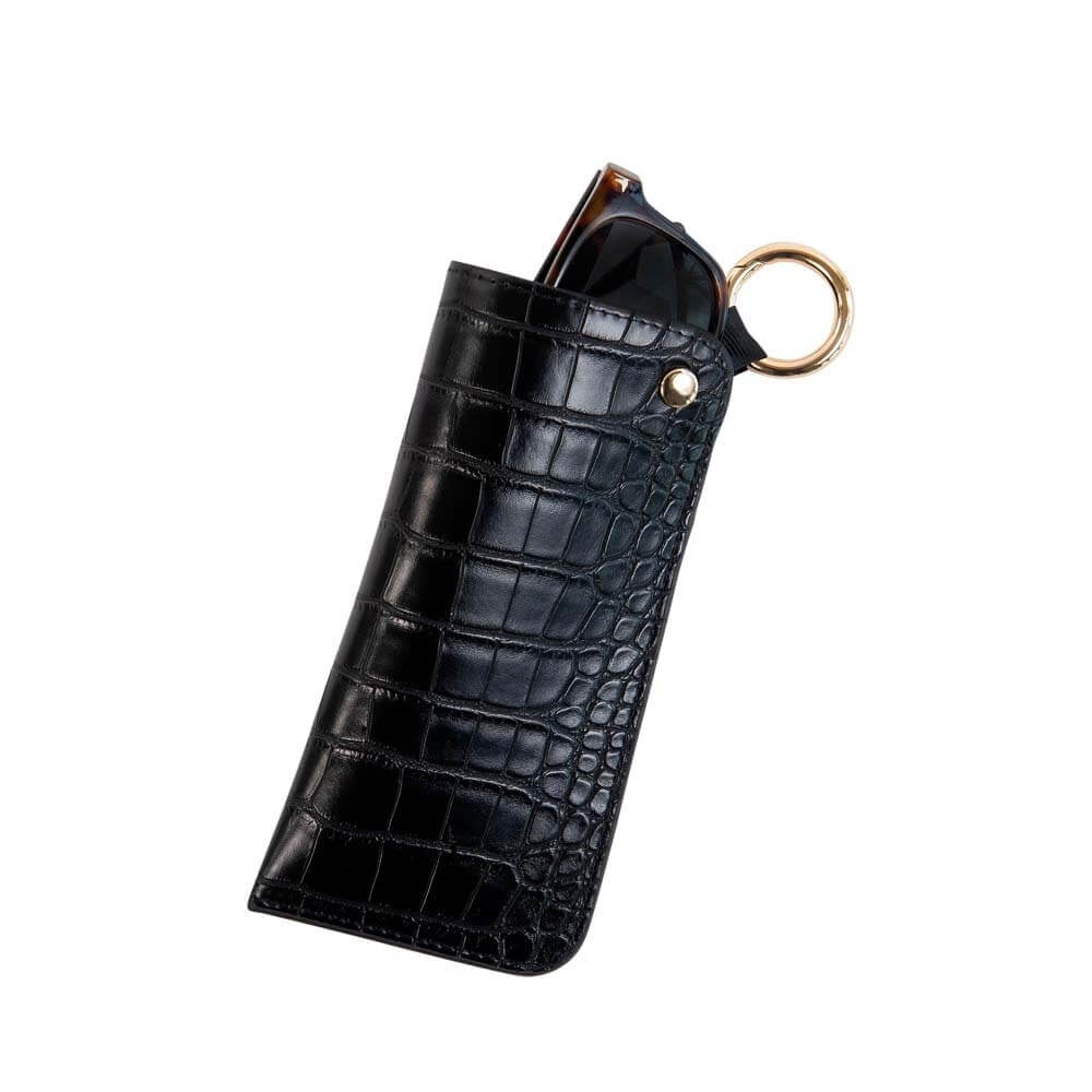 Faux Croc Leather Glass Pouch | Black