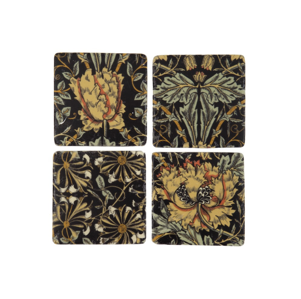 LO Ochre & Black Floral Coaster Set