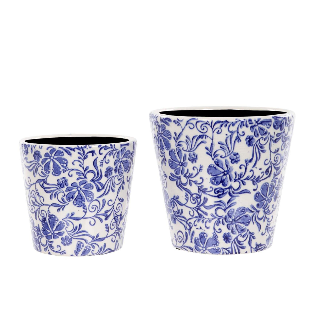 Set of 2 Blue and White Floral Plant Pots