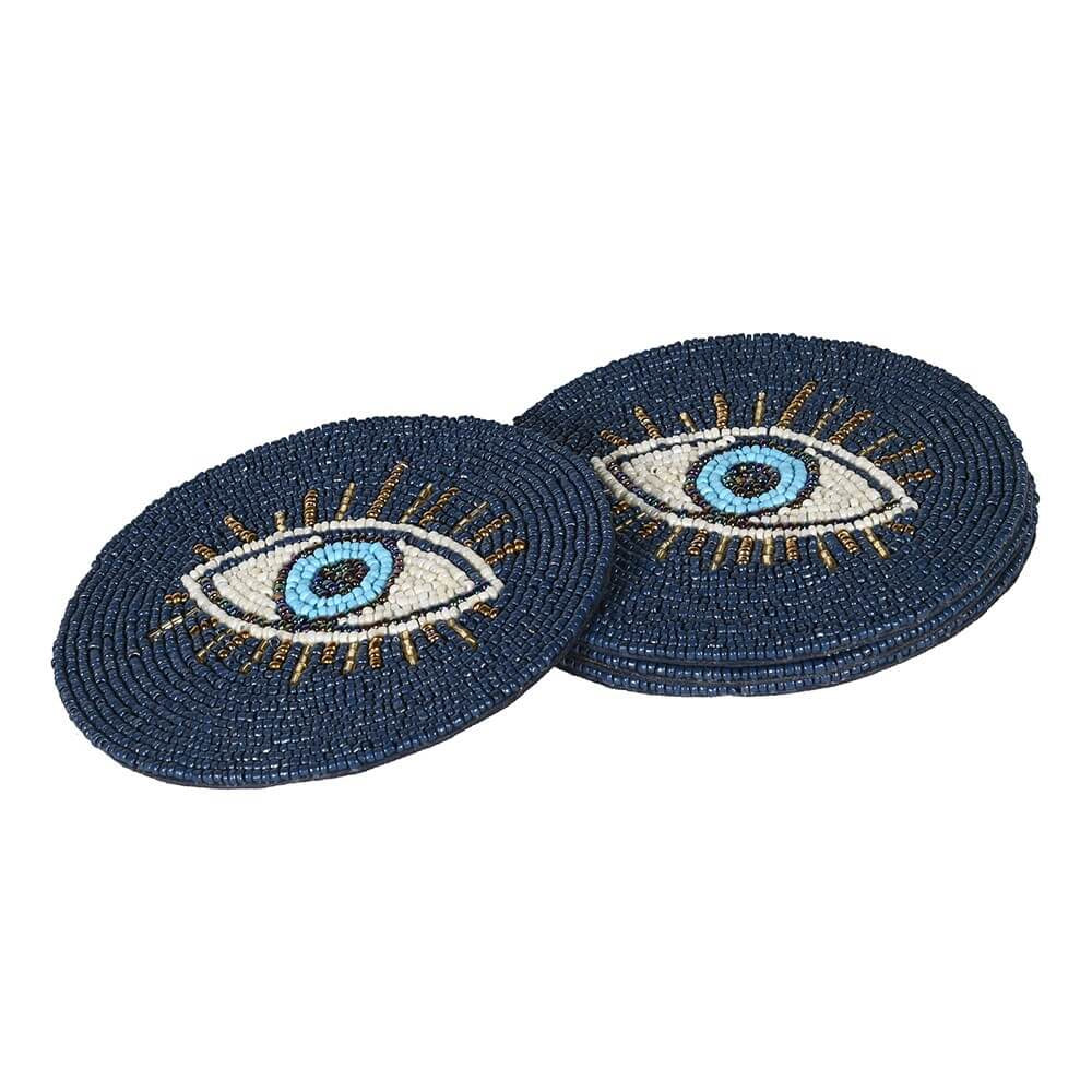 Blue evil eye of protection beaded coaster set at Under the Sun Southend shop