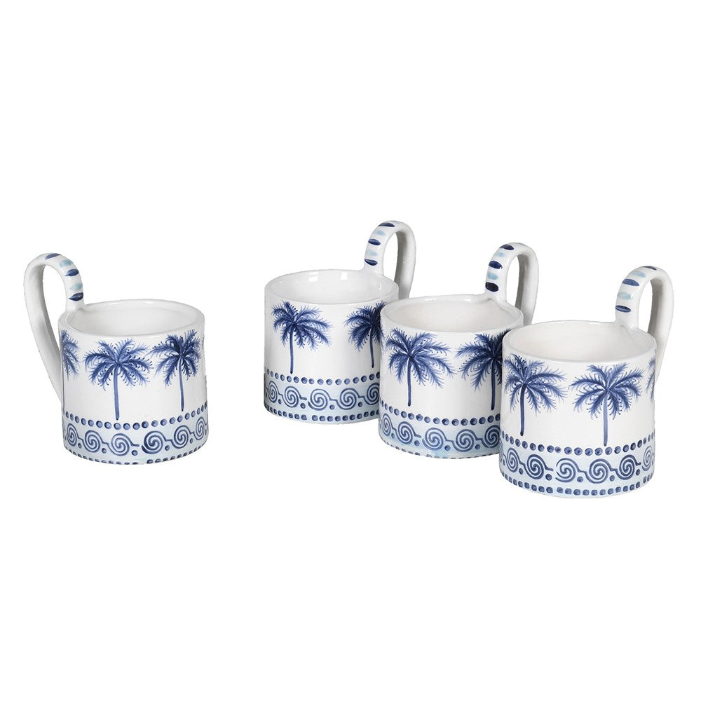 S/4 Blue & White Palm Tree Mugs