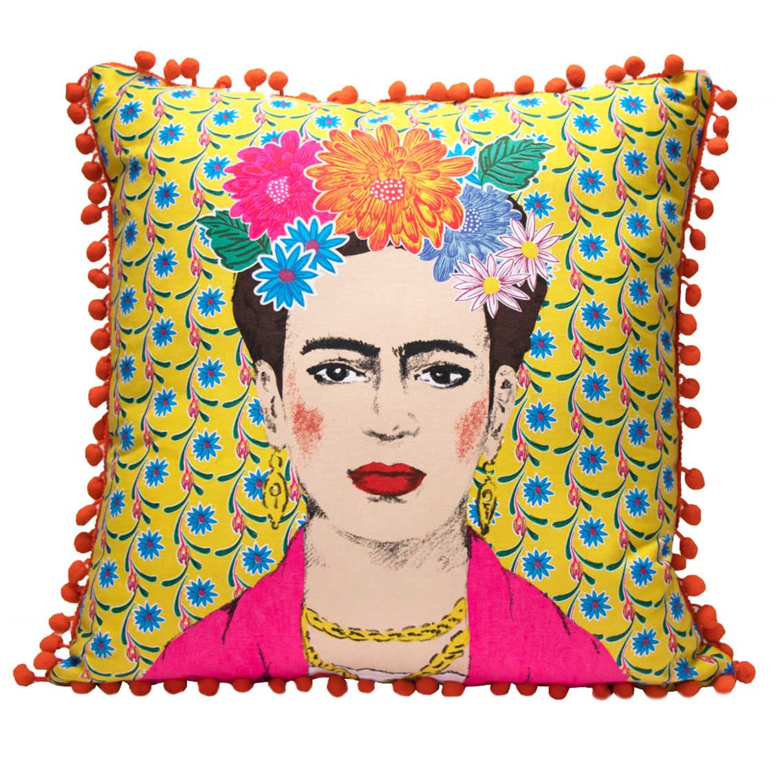 Yellow Boho Tassel Frida Kahlo Cushion