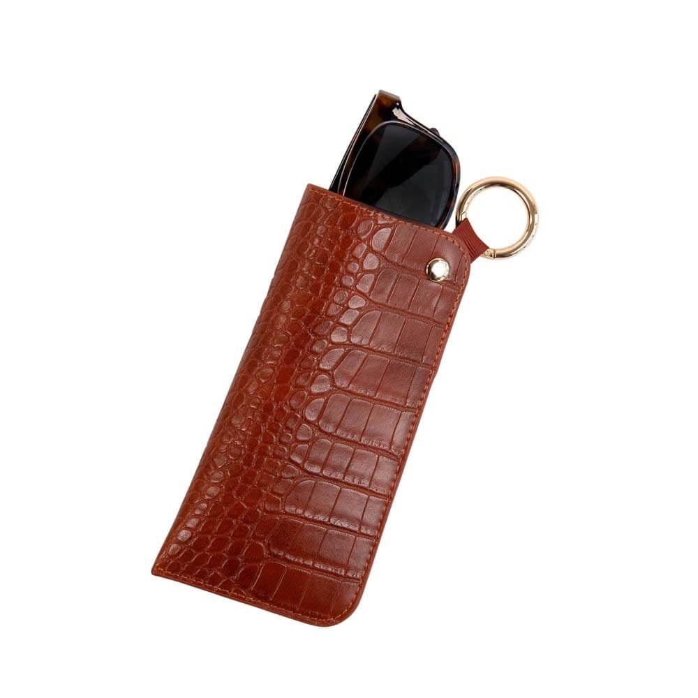 Faux Croc Leather Glass Pouch | Cognac