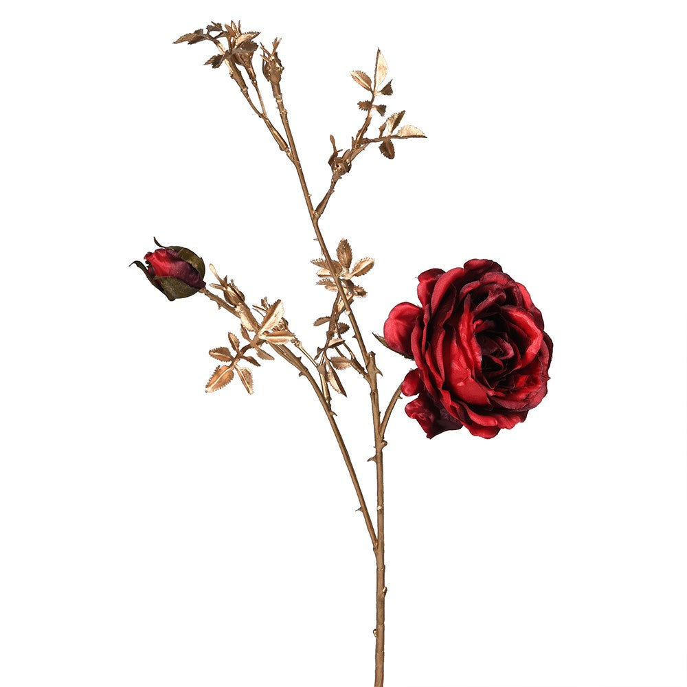 Faux Red Rose with Gold Stem