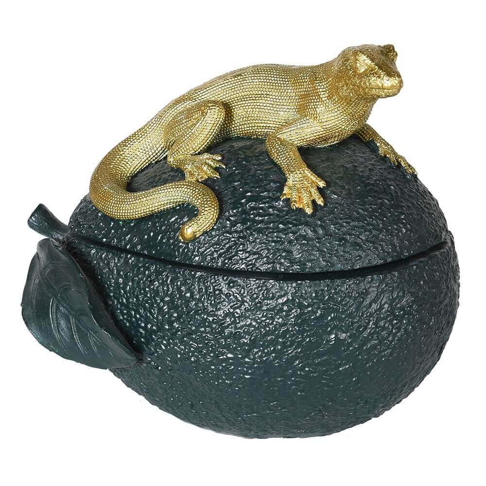 Gold Lizard On Avocado Trinket Pot at Under the Sun Southend gift shop