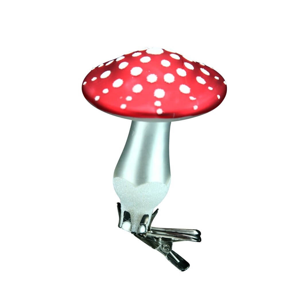 Red & White Toadstool Clip-on Glass Bauble