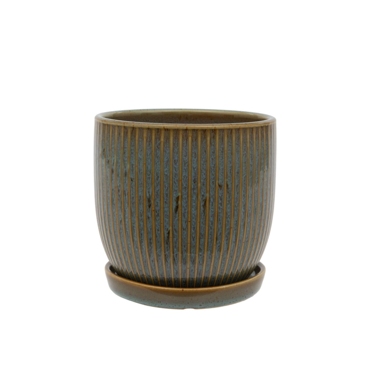 Ribbed Ceramic Pot with Matching Tray