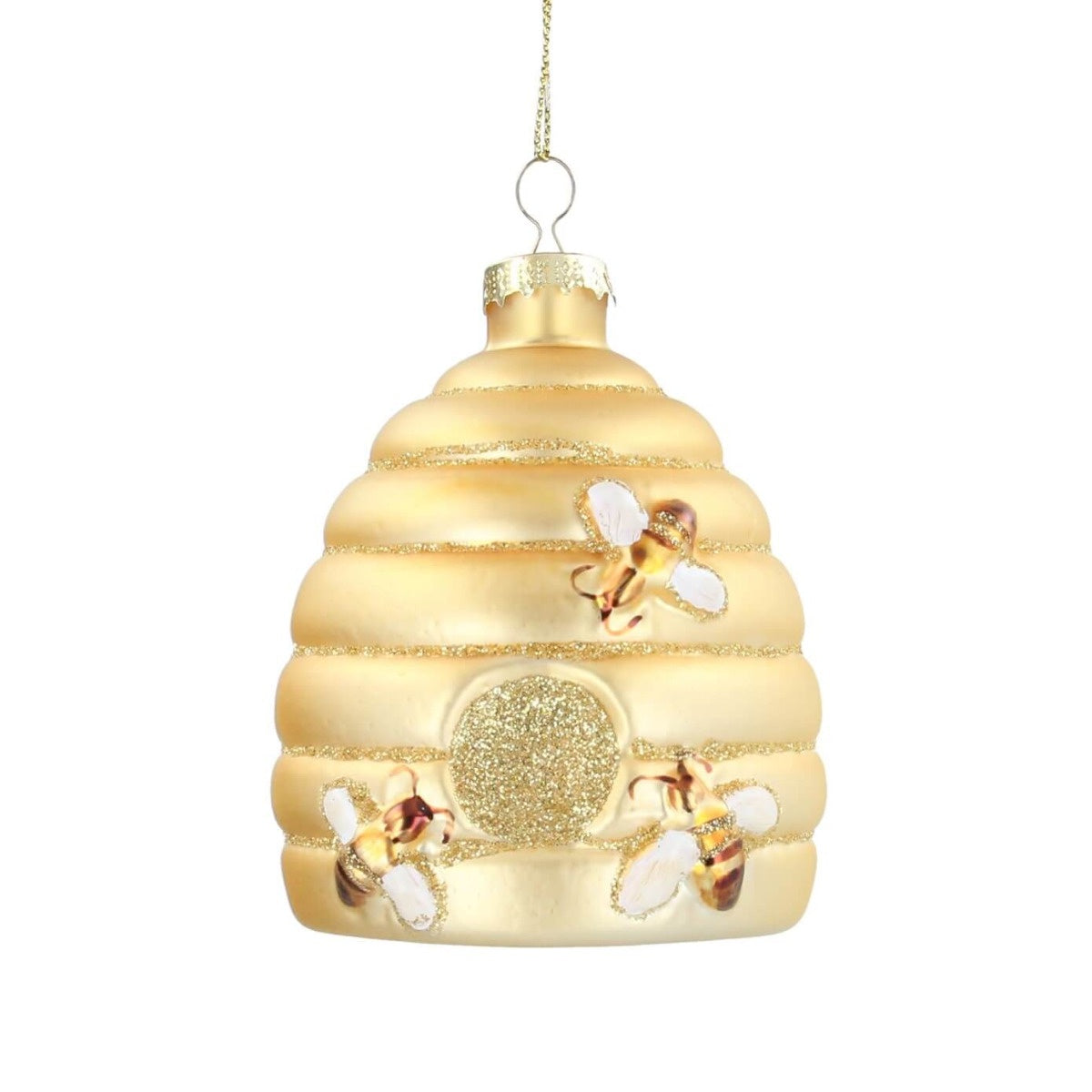 Gold Glass Beehive with Bees Decoration