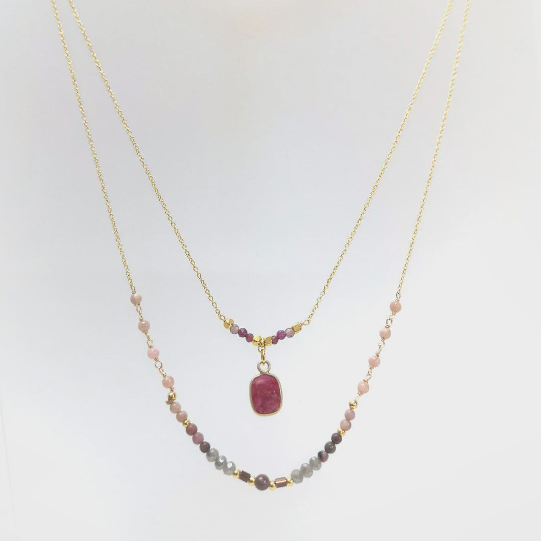 Gold Plated Necklace LFN06-DP | Rhodochrosite & Pink Tourmaline