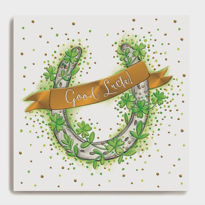 Good Luck Card with Horseshoe & Clover