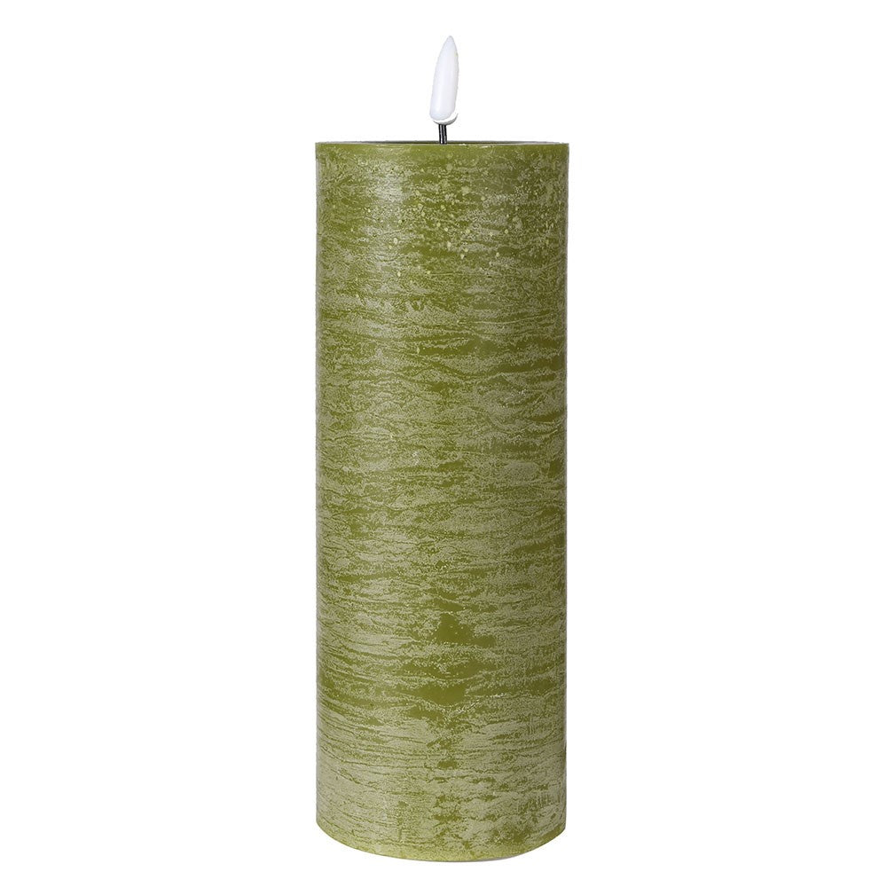 Tall Moss Green LED Pillar Candle 20cm