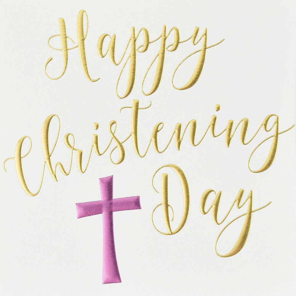 Happy Christening Day Card Pink Cross Q1147