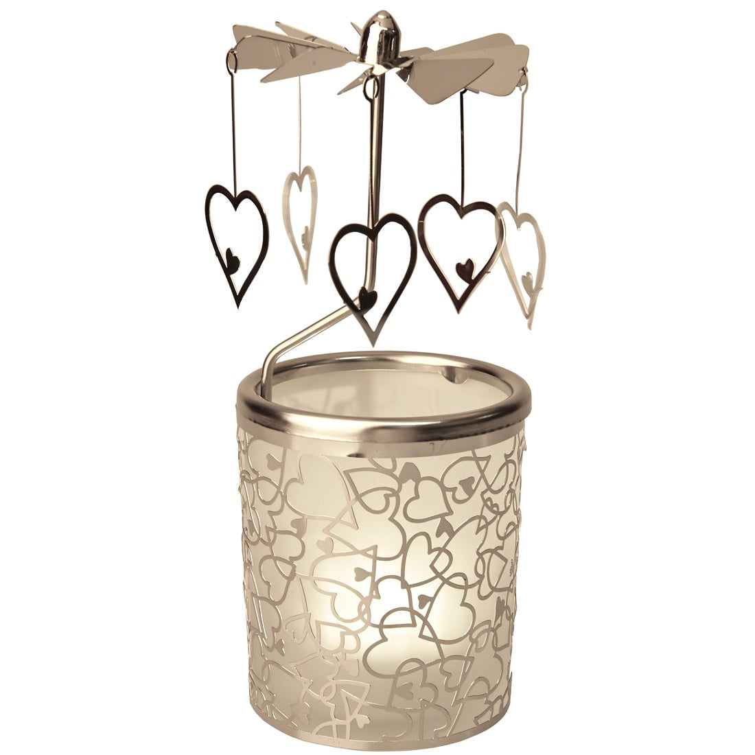 Silver Hearts Tealight Spinner Carousel