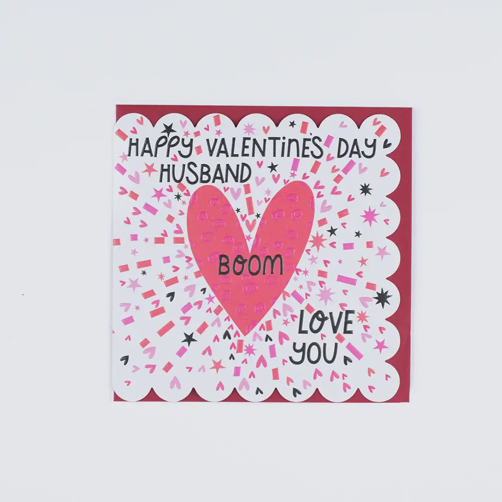 Husband Valentine Card Heart & Confetti Boom