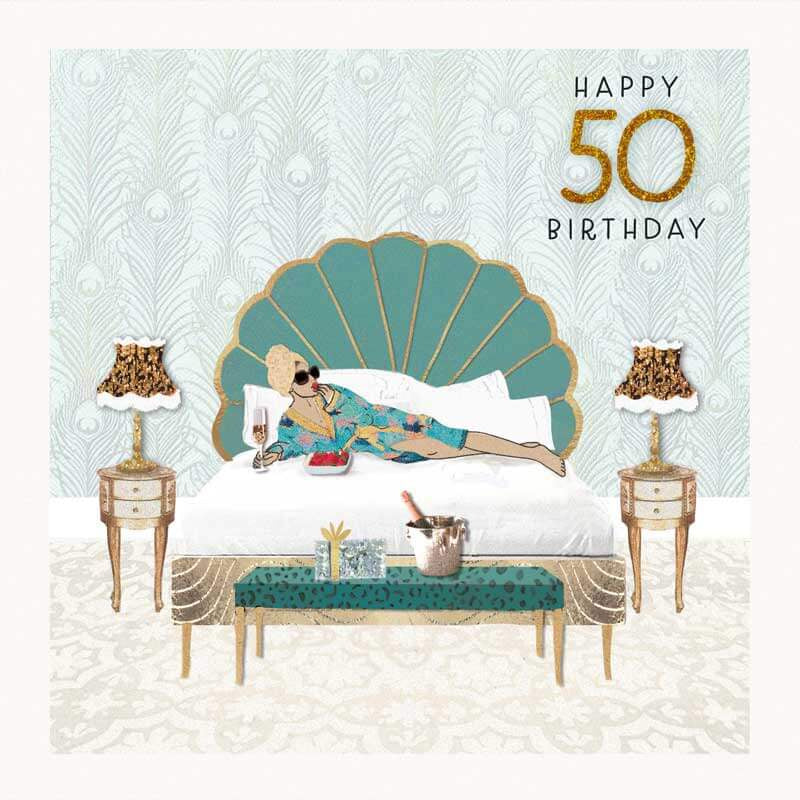 Lady on Bed Age 50 Birthday Card | Hammond Gower OP013