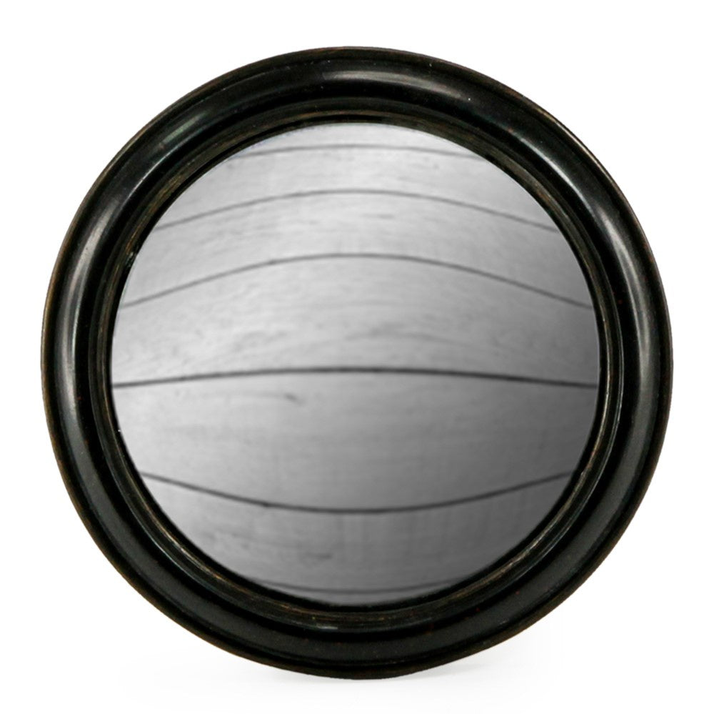 Antiqued Black Rounded Framed Convex Mirror 23cm