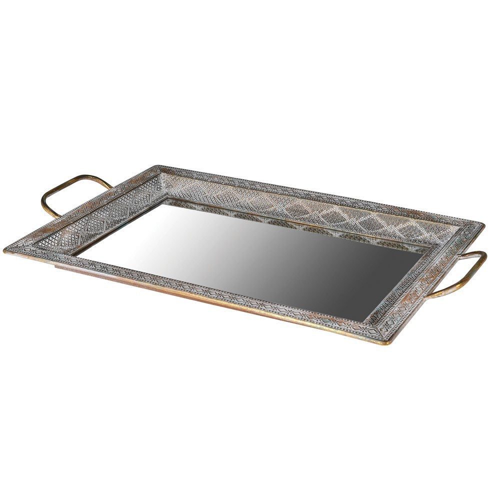 Buy Metal Filigree Mirrored Tray at Under the Sun, Southend shop