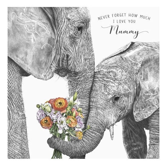 Elephant With Flowers Mummy I Love You Card