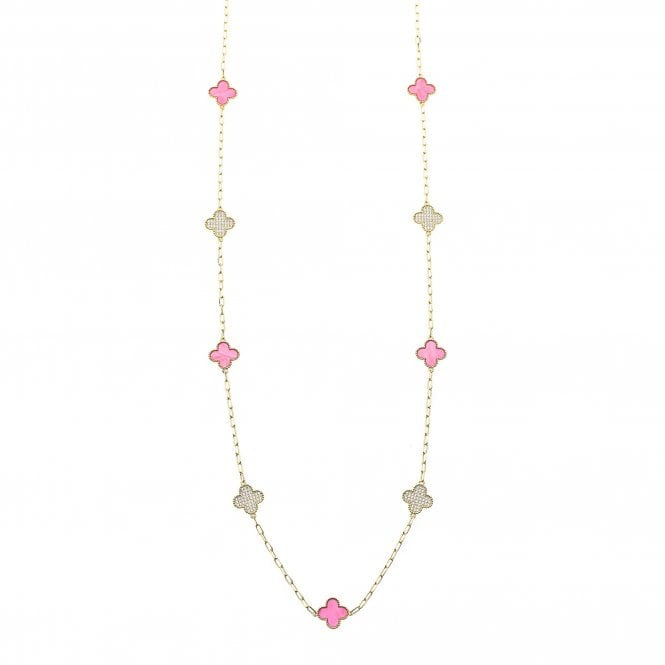 Pink Quatrefoil Gold Plated Necklace