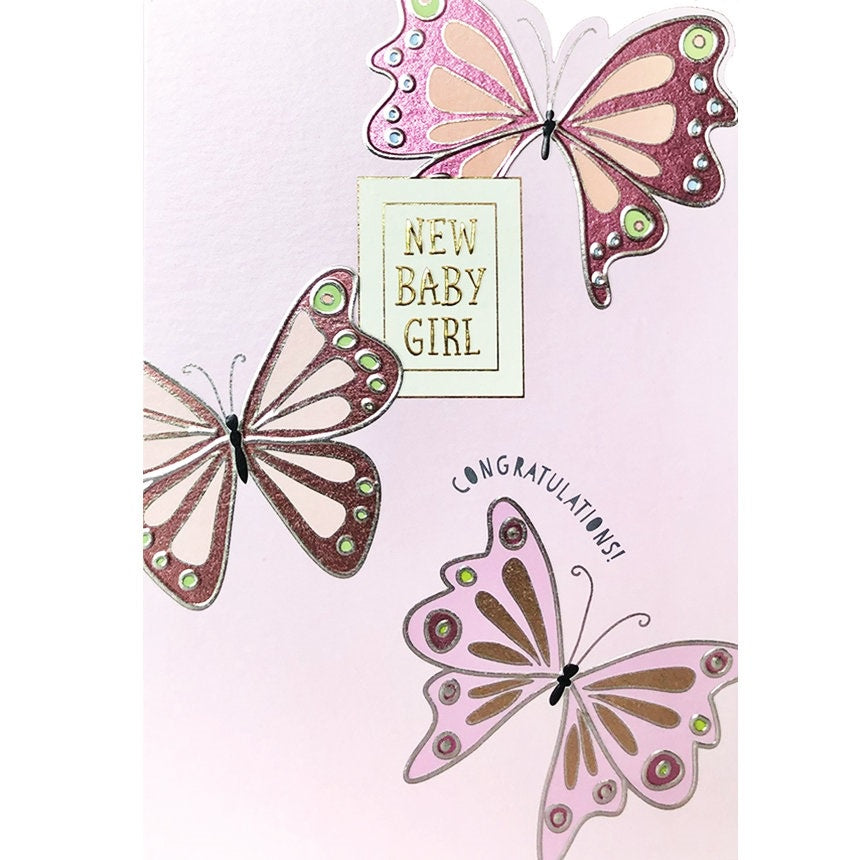 New Baby Girl Card Pink Butterflies ALC13