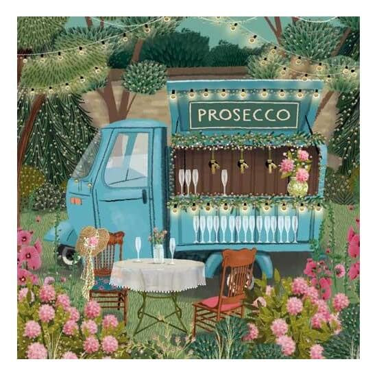 Prosecco Van and Flowers Blank Open Greetings Card