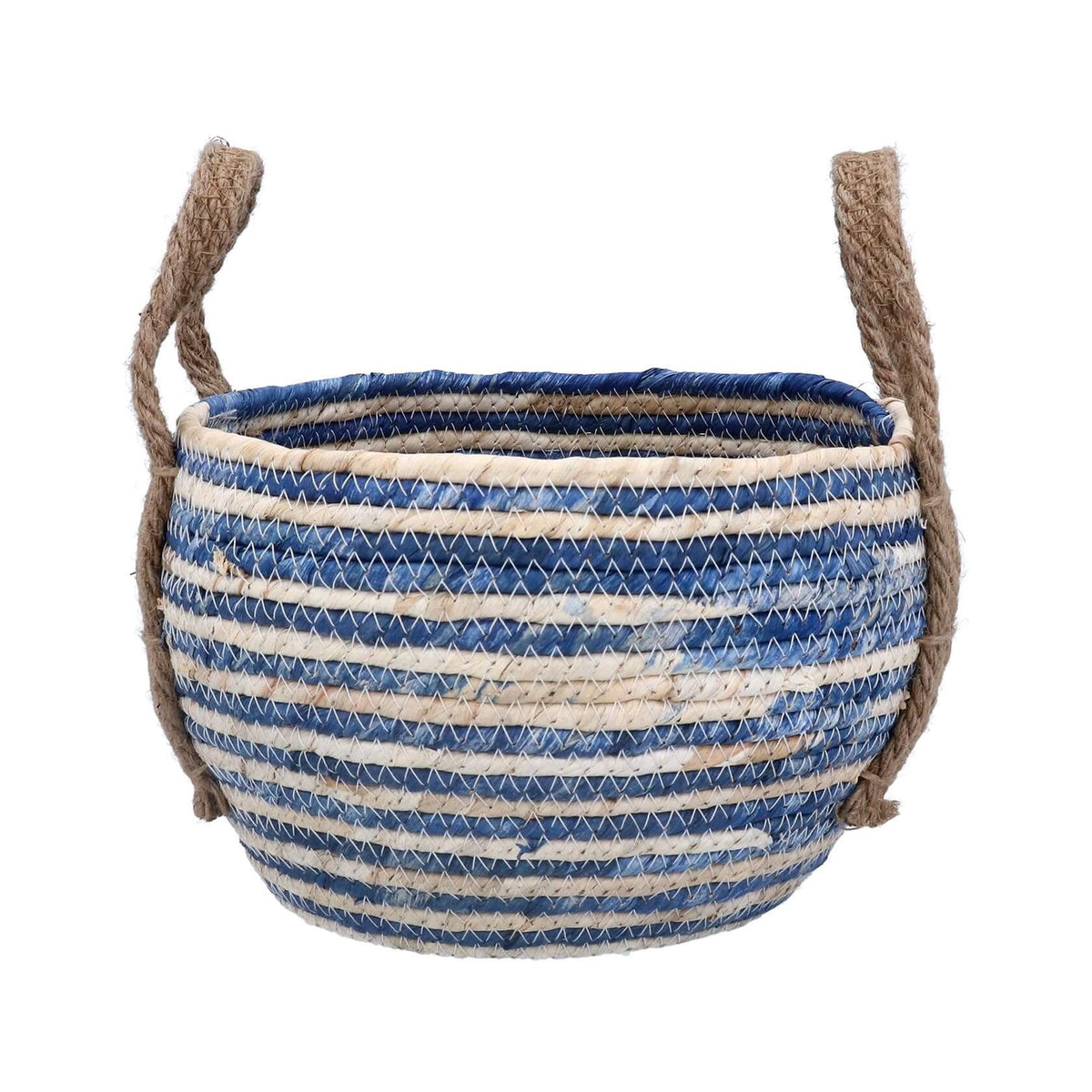 Small Blue Round Basket with Handles