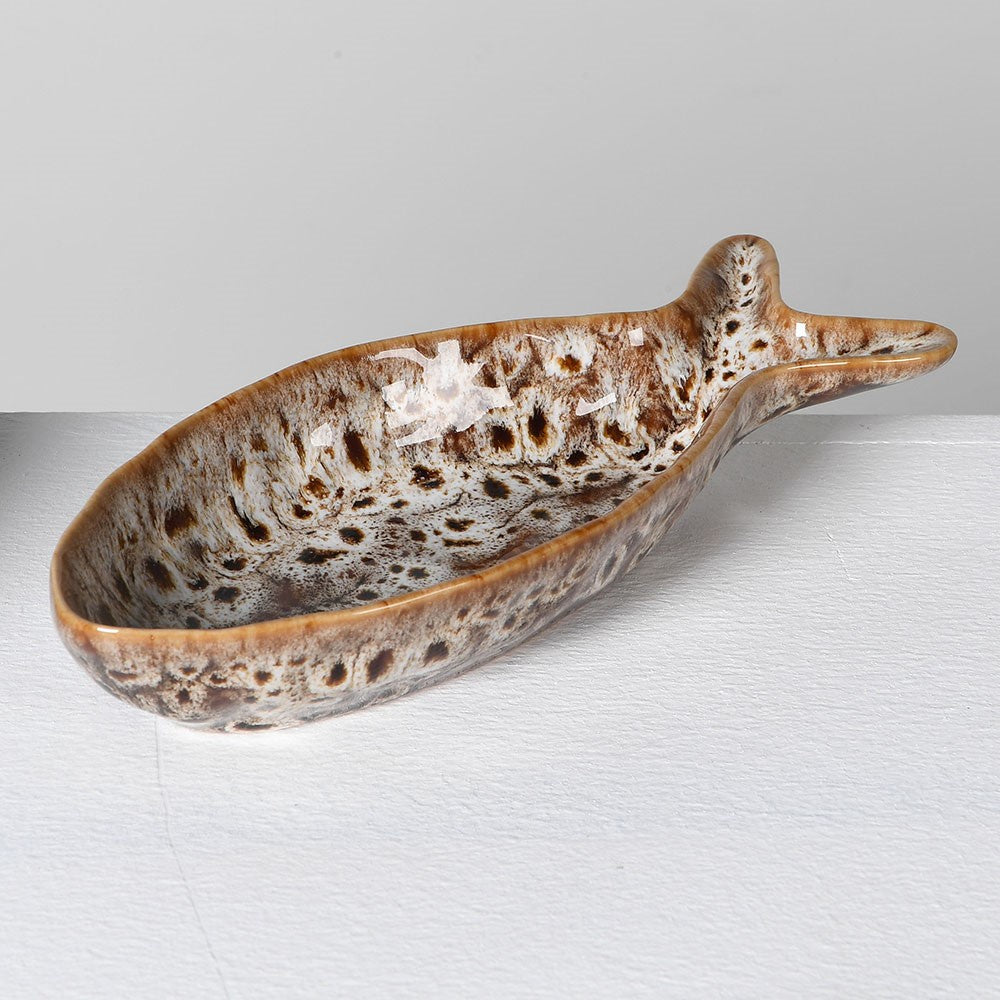 Speckled Brown Ceramic Fish Dish