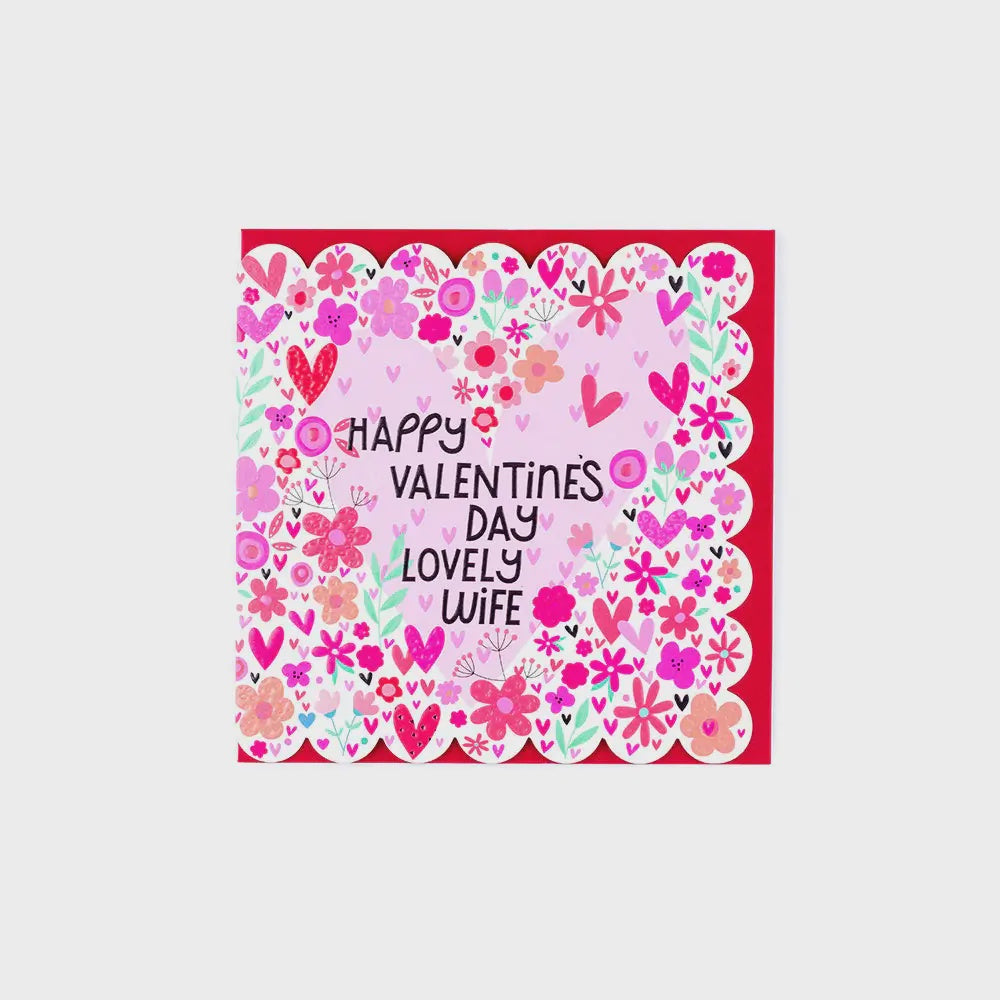 Wife Valentine's Card Heart Surrounded By Flowers